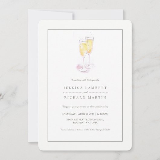 Champagne aquarelle glaces invitations de mariage (Devant)