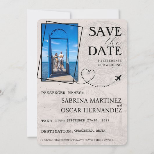 Champagne Aruba Passport Bewaar de datum Save The Date (Achterkant)
