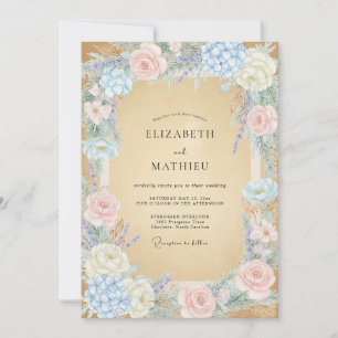 Champagne Azure Watercolor Bruiloft Kaart