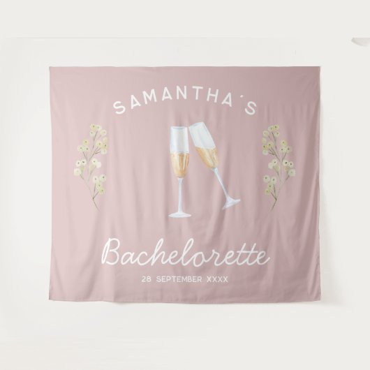 Champagne Bachelorette Feest Achtergrond Boho Bloe Wandkleed (Voorkant (horizontaal))