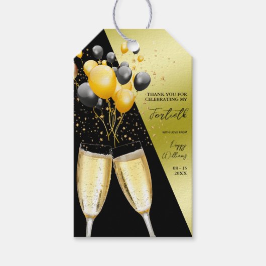 Champagne & ballonnen 40e verjaardag cadeaulabel (Voorkant)