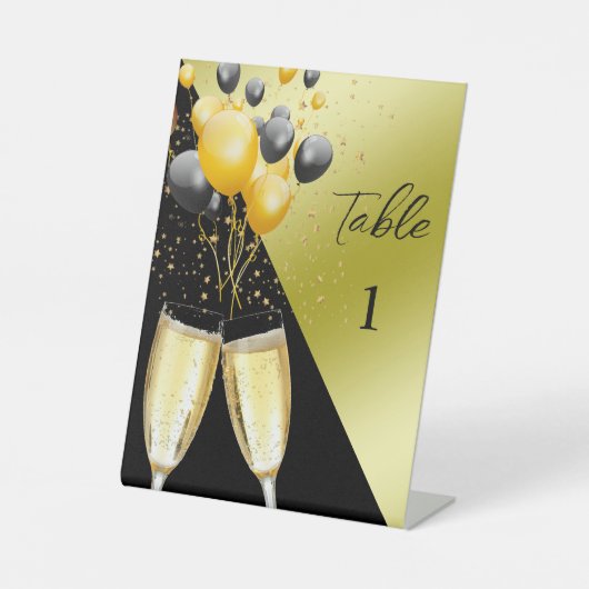 Champagne & ballonnen 40e verjaardag Tafelnummer Reclamebord Met Voetstuk (Voorkant)