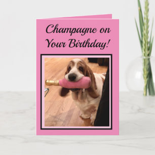 Champagne & Basset Hound op een leuke Kaart