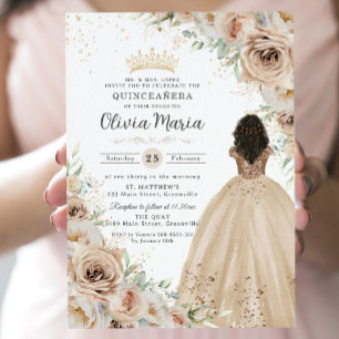 Champagne Beige Crème Bloemen Prinses Quinceañera Kaart