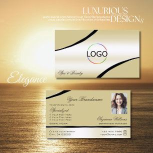 Champagne Beige Curved Decor Lines Logo en foto Visitekaartje