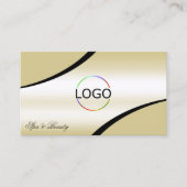 Champagne Beige Gekromde Decorlijnen Logo QR Code Visitekaartje (Voorkant)