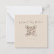 Champagne Beige Moderne QR Code Online RSVP Kaart