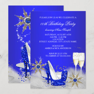 Champagne Birthday Party Royal Blue High Heels Kaart