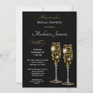 Champagne Black Bridal Shower Kaart