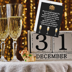 Champagne Black & Gold Nieuwjaarsgroet Feestdagenkaart