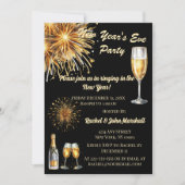 Champagne Black & Gold Nouvel An Invitation de rév (Devant)