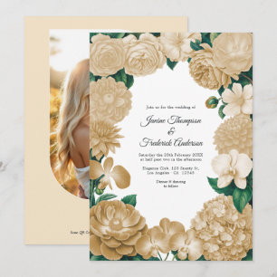 Champagne Bloem Foto en QR Code Trouwkaart Kaart