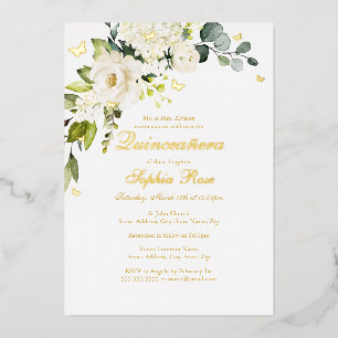 Champagne Bloem Gouden Vlinder Quinceanera Folie Uitnodiging