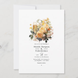 Champagne Bloemen Bruiloft Kaart
