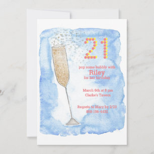 Champagne blue 21e verjaardagsuitnodiging kaart