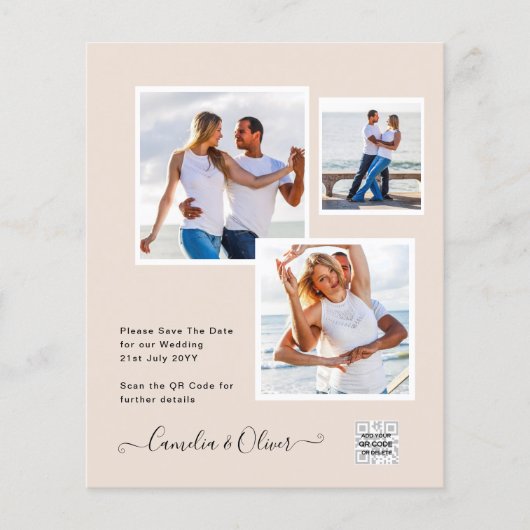 Champagne Blush FOTO Huwelijksuitnodiging QR Code (Voorkant)