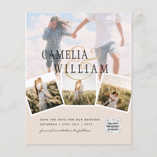 Champagne Blush Foto Opslaan Datum QRcode Website Flyer (Voorkant)