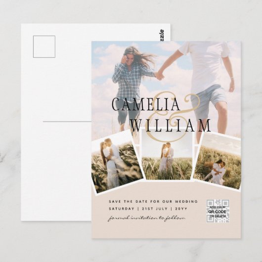 Champagne Blush FOTO Save the Date QRcode Website Briefkaart (Voorkant / Achterkant)