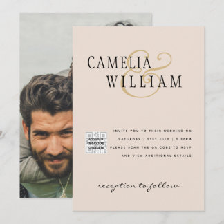 Champagne Blush FOTOGRAFIE Huwelijksuitnodiging QR Kaart