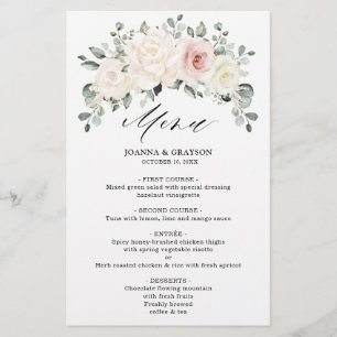 Champagne Blush Ivory Floral Greenery Menu Mariage