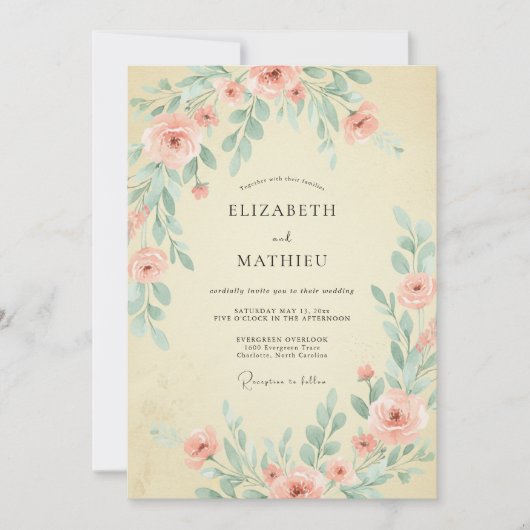 Champagne Blush Loofwerk Eucalyptus Bruiloft Kaart (Voorkant)