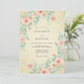 Champagne Blush Loofwerk Eucalyptus Bruiloft Kaart (Staand voorkant)