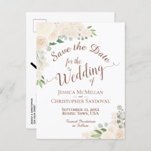 Champagne Blush Peach Floral Wedding Save the Date Aankondigingskaart