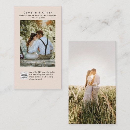 Champagne Blush PHOTO Faire-part de mariage QR Cod (Devant / Derrière)