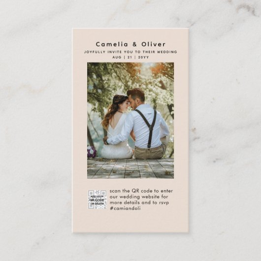 Champagne Blush PHOTO Faire-part de mariage QR Cod (Devant)