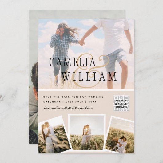 Champagne Blush PHOTO Weddenschap QR Code Kaart (Voorkant / Achterkant)