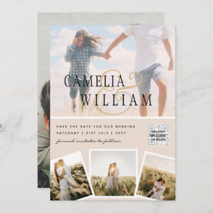 Champagne Blush PHOTO Weddenschap QR Code Kaart