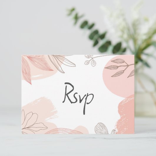Champagne Blush Pink - Hand getrokken Bloemen RSVP Kaartje (Staand voorkant)