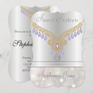 Champagne Bokeh Amethyst Diamonds Sweet Sixteen Kaart