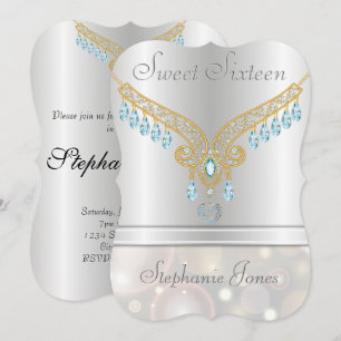 Champagne Bokeh Aquamarine Sweet Sixteen Kaart