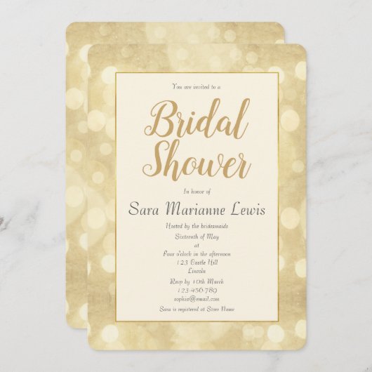 Champagne Bokeh Bruids Douche Uitnodiging (Voorkant / Achterkant)