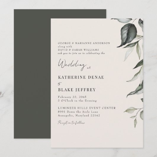 Champagne Botanische Foliage Wedding Kaart (Voorkant / Achterkant)
