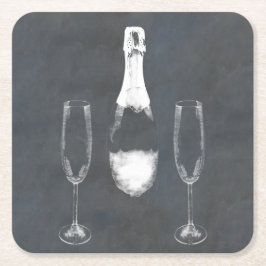 Champagne Bottle Vierkante Kartonnen Onderzetter