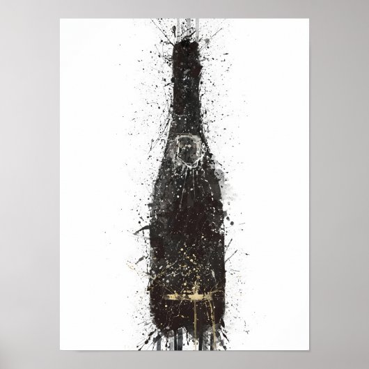 Champagne Bottle Wall Art Print 'Black Fizz' (Voorkant)