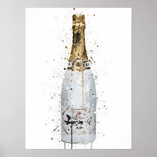 Champagne Bottle Wall Art Print 'Blanc' (Voorkant)