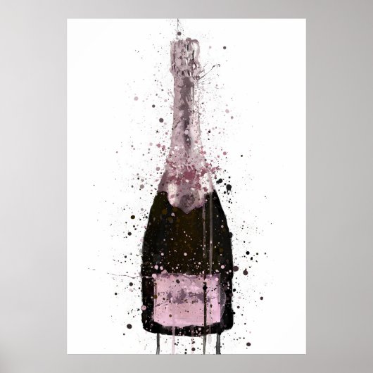 Champagne Bottle Wall Art Print 'Cosmic Rose' (Voorkant)