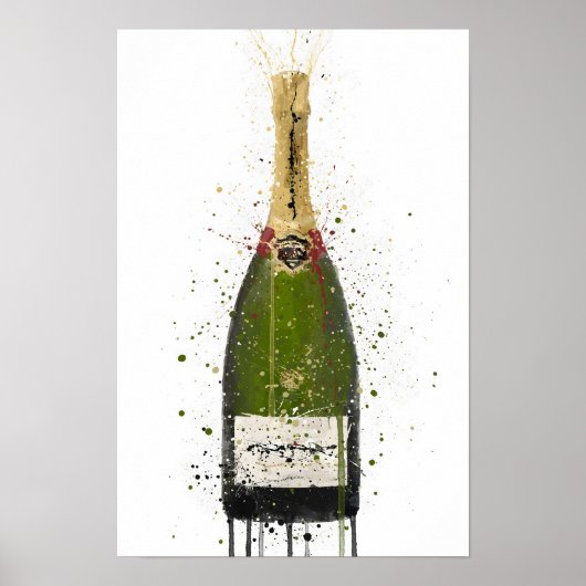 Champagne Bottle Wall Art Print 'Olive Green'  (Voorkant)