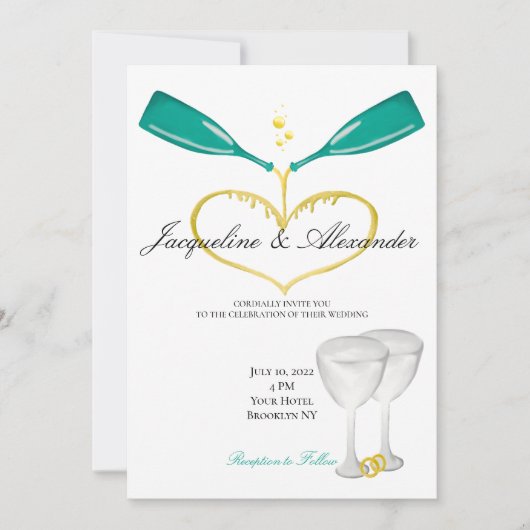 Champagne Bottles Wedding Theme Invitations Kaart (Voorkant)