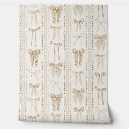 Champagne Bows with Vertical Lace Stripes Behang