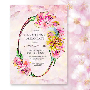 Champagne Breakfast Pink Floral Waterverf Kaart