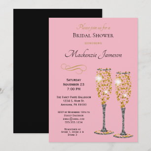 Champagne Bridal Shower Invitation roze Black Gold Kaart