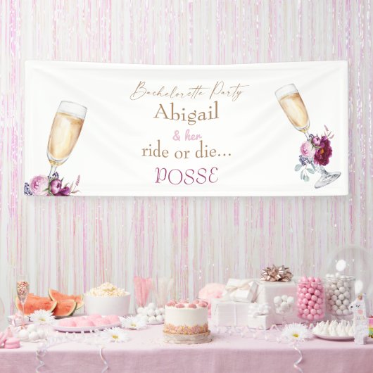 Champagne Bride Ride of Die Posse Bachelorette Spandoek (Feest)