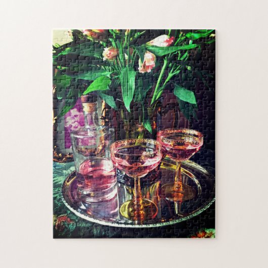 Champagne-bril en Floral Puzzle Legpuzzel (Verticaal)