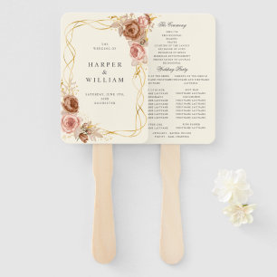 champagne brown rozen blauw roze trouwprogramma handwaaier