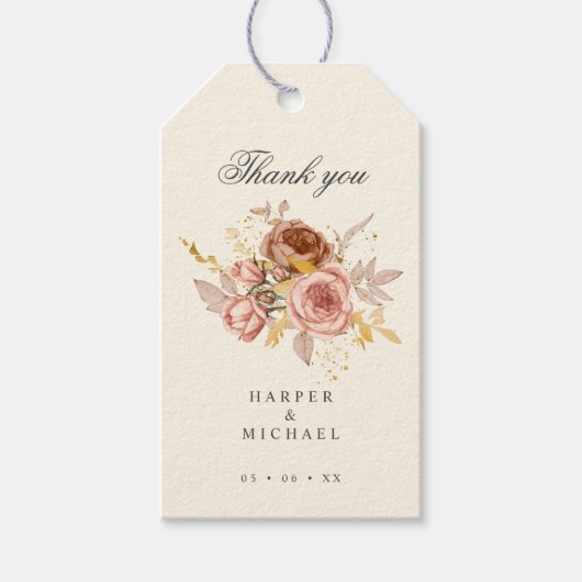 champagne brown rozen dusty roze bruiloft bedankt cadeaulabel (Voorkant)