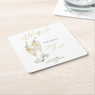 Champagne Bruidsbrunch Gouden Calligrafie Welkom Vierkante Kartonnen Onderzetter